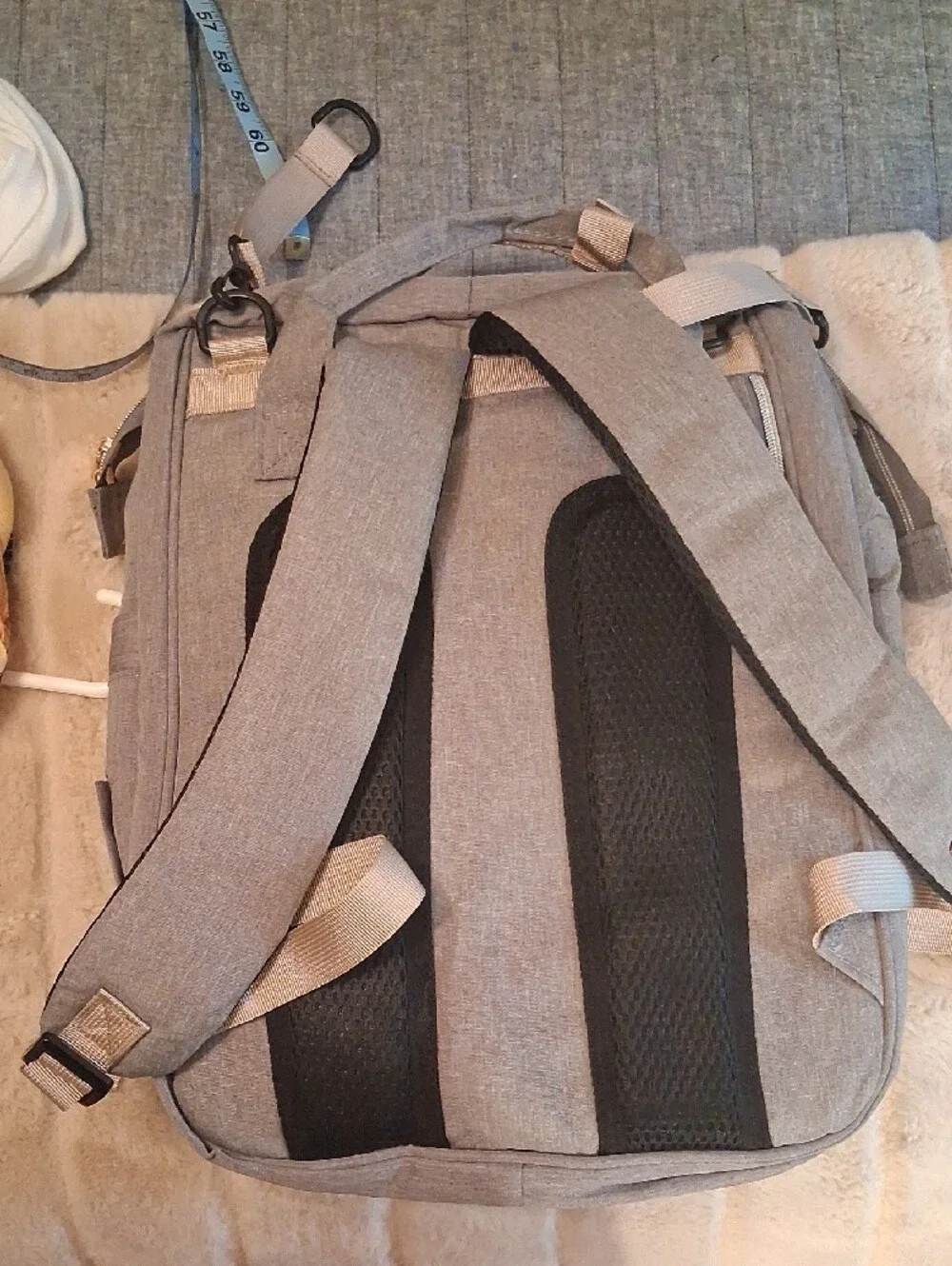 LAND Gray Baby Bag Backpack Pack And Play with Gold Zippers